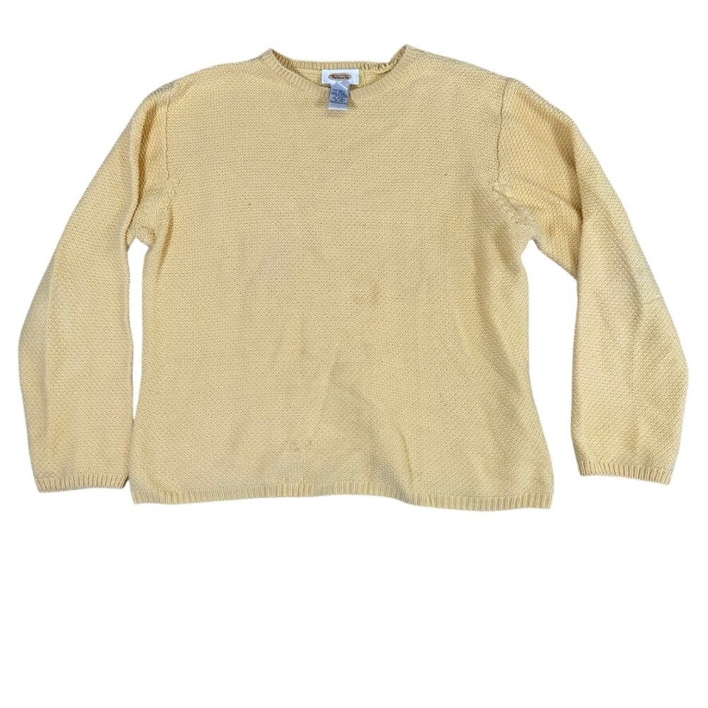 Talbots Yellow Cotton Seed Stitch Crew Neck Sweater Womens Large Long Sleeve